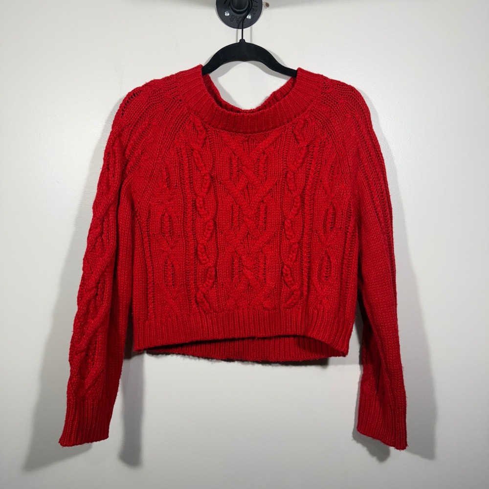 Harper Heritage Red‎ Cable Knit Cropped Sweater Womens Size L Long Sleeve